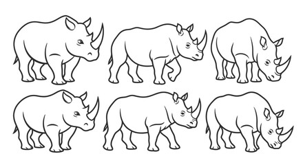 rhinoceros line drawings six views on white background © MD REZAUL KARIM
