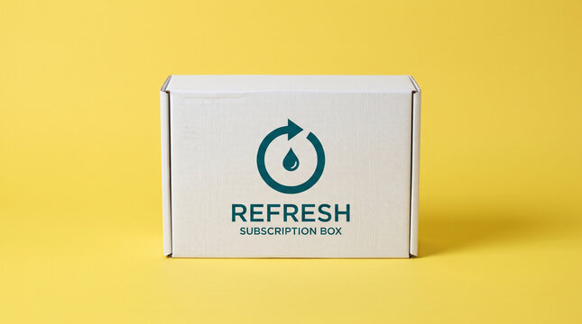 3D subscription box with refresh icon on bright yellow background