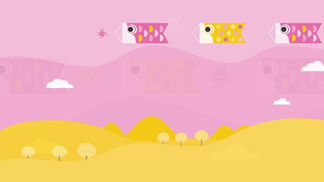 Children&rsquo;s Day Koinobori Banner Animation Horizontal Japanese Holiday Background - Copy Space	
