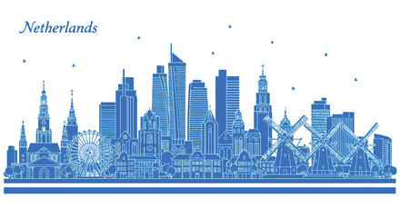 Obraz premium Modern netherlands city skyline illustration with ferris wheel