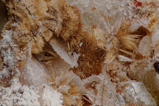 Macro of rare zorite and raite minerals, crystalline structure of silicate minerals from Lovozero Massif
