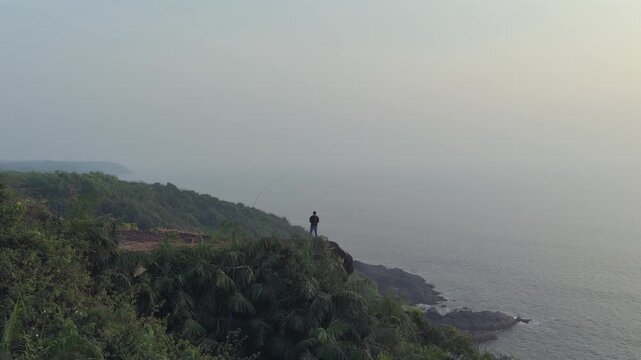Aerial View of Apsarakonda Coastal Cliffs and Arabian Sea Karnataka