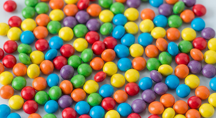 Fototapeta premium Colorful round candies background with vibrant colors, copy space