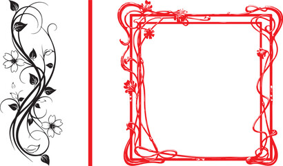Floral vector frame and vine ornament set. Ideal for wedding invitations, greeting cards, and decorative borders reflecting elegance © Muhammad