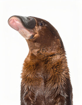 Platypus isolated on white background, unusual semiaquatic monotreme mammal with duck-like bill