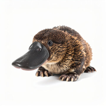 Platypus isolated on white background, unusual semiaquatic monotreme mammal with duck-like bill