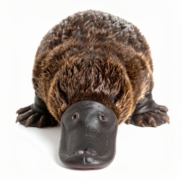 Platypus isolated on white background, unusual semiaquatic monotreme mammal with duck-like bill