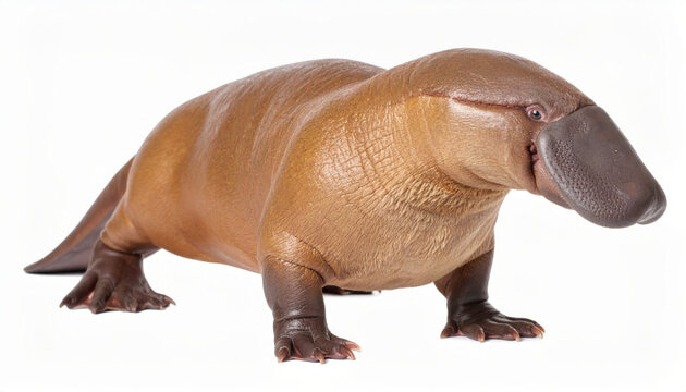 Platypus isolated on white background, unusual semiaquatic monotreme mammal with duck-like bill