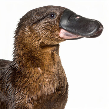 Platypus isolated on white background, unusual semiaquatic monotreme mammal with duck-like bill