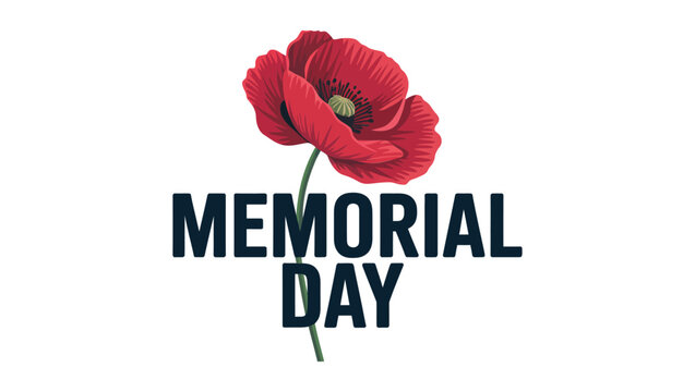 Memorial Day Red Poppy Illustration with Remember and Honor Text