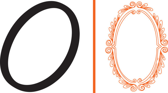 Set of two oval frames featuring a simple black outline and an ornate orange decorative border. Ideal for photo framing, invitation design, and graphic layouts