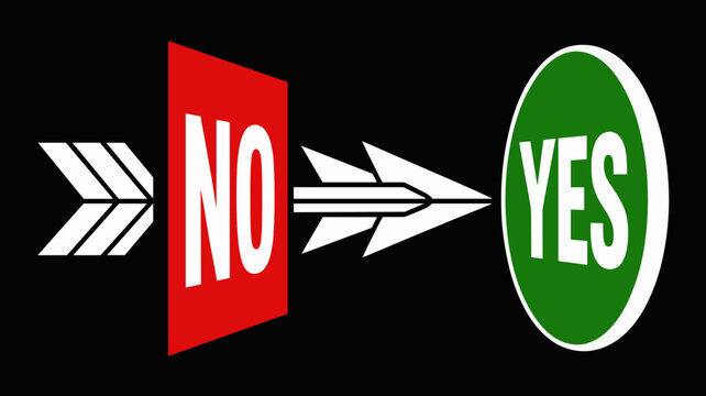 Geometric arrow deflection from NO to YES target &ndash; Great for strategic planning, success roadmaps, or choice-based navigation.