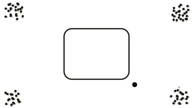 An atom or molecule flies around the frame, periodically accelerating. There are also dots in the corners.