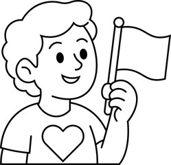 Obraz premium short hair man with heart tee Holding Flag vector outline