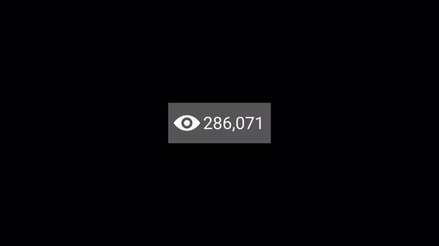 social media activity counter,500k views number counter on transparent background. counter number views increasing to 500 thousands with alpha channel. 500,000 views counter motion graohic 4k video.