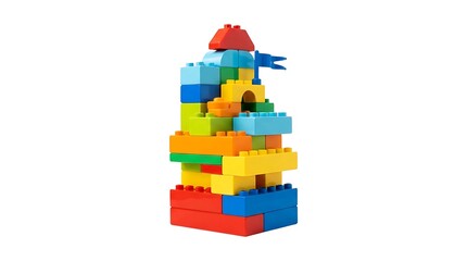 Fototapeta premium Colorful toy building blocks castle isolated on white background