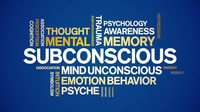 Subconscious animated word cloud-text design animation tag kinetic typography seamless loop.