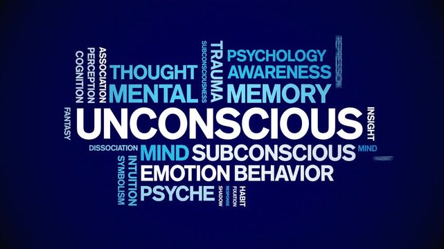 Unconscious animated word cloud-text design animation tag kinetic typography seamless loop.