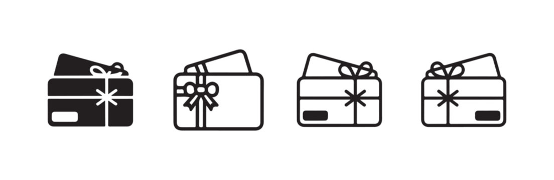 Gift card icon set for ecommerce shopping reward collection.