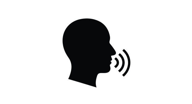speaking head silhouette with sound waves black graphic on a white background high quality professional detailed modern elegant stylish clean crisp