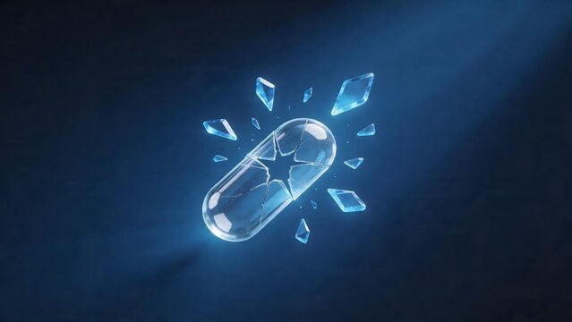 Broken transparent capsule with shards
