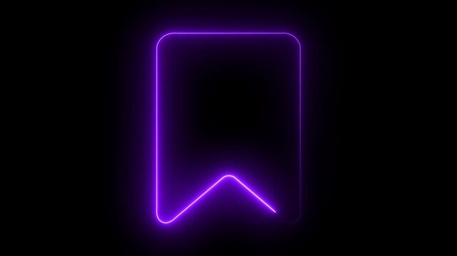 Neon purple bookmark animation glowing on black background, for ui and, digital interface ultraviolet