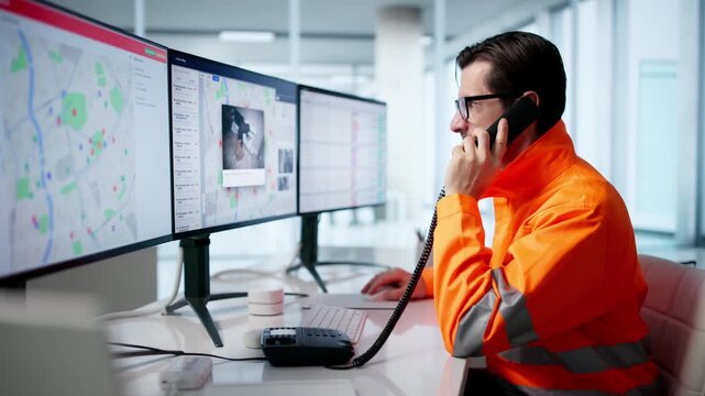 Person Taking Urgent Call At Emergency Service Center