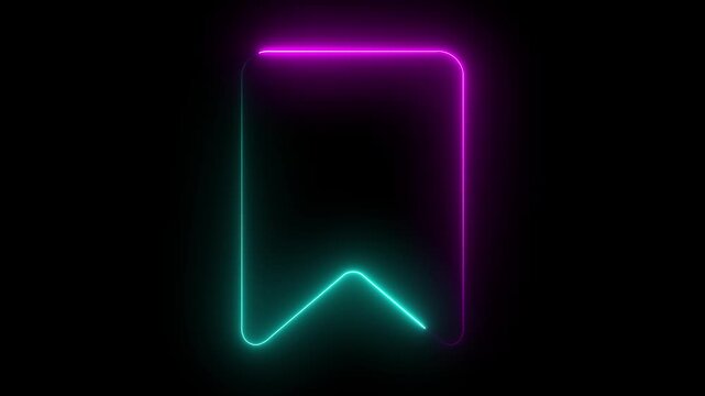 Neon bookmark animation with glowing pink and cyan light trails on black background