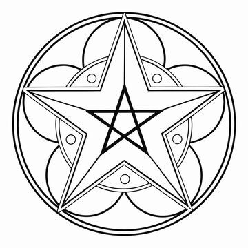 Pentagram star symbol with intricate circular geometric patterns and inner