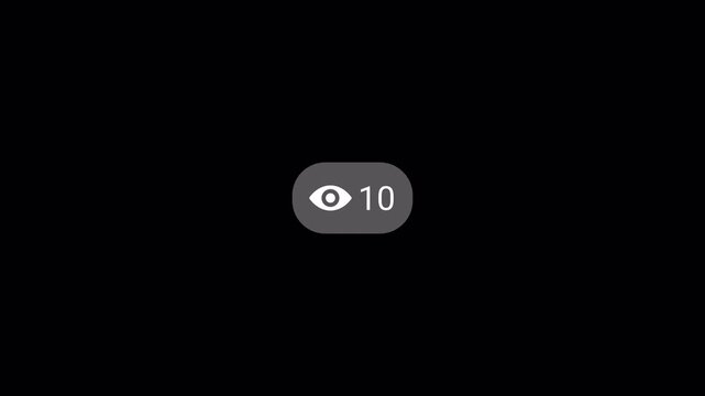 social media activity counter, 10 views number counter on transparent background. counter number views increasing to 10 with alpha channel. 10 views counter motion graohic 4k video.