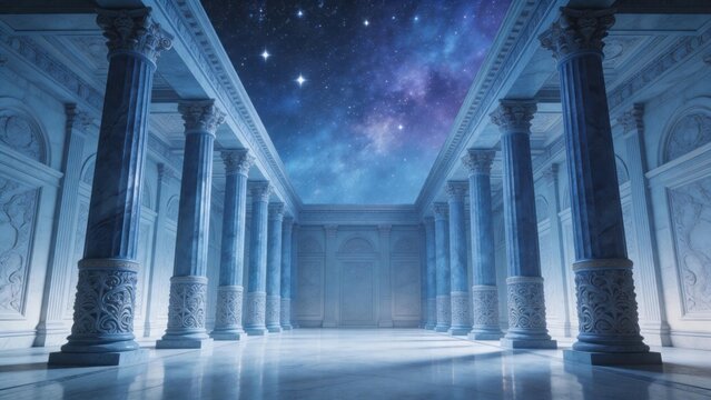 Columned hall with starry sky