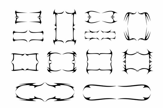 Tribal frame set in edgy vector style. Sharp black borders and ornaments. bold, aggressive, and modern aesthetic graphic design