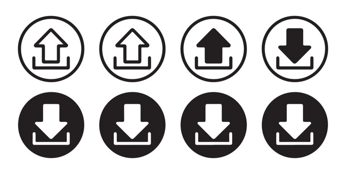 Download and upload arrow icon set in circle frames for web design and mobile application interfaces pack.