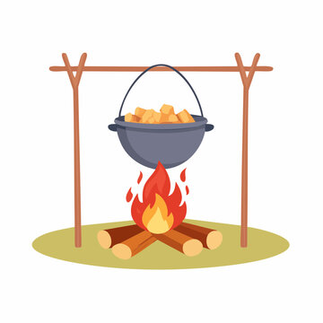 Campfire Cooking Pot with Food