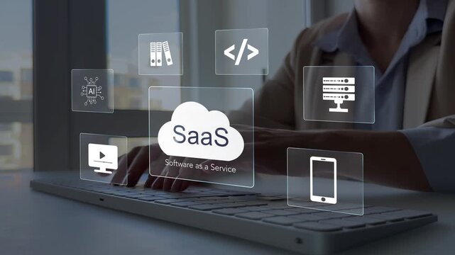  Technology network software services on cloud system.
SaaS - software as a service technology concept. 