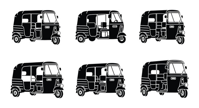 Auto rickshaw silhouettes black vector illustration on white background