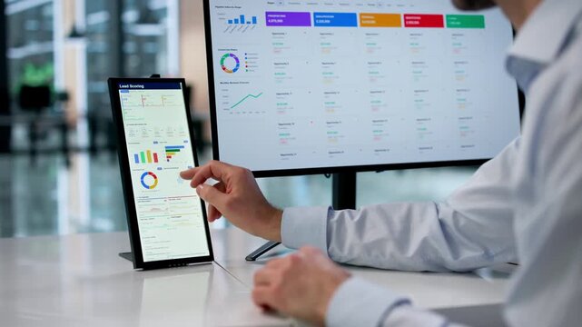 Sales Manager Analyzing Automated Lead Scoring Dashboard
