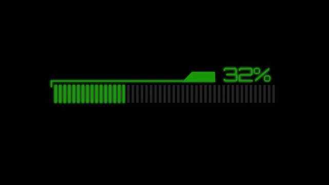 Digital futuristic loading screen with progress indicator and loading text good for progress or data transfer high quality professional modern UI, 4k animation, compatible alpha channel