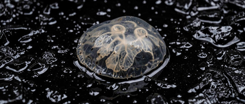 A jellyfish floating in a small pool of water
