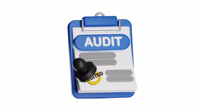 3d ux icon motion audit clipboard with approved stamp for completed tasks. Suitable for business, finance, compliance, and auditing concept designs and presentations.