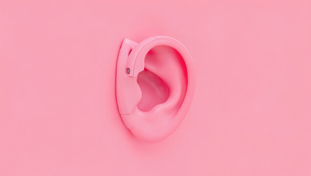 Pair of earphones resting on a pink surface