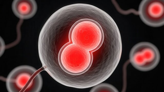 Fertilized egg cell dividing into embryo