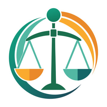 Justice scales logo with abstract swirls and colorful accents, justice system