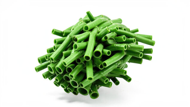 A group of green plastic pipes laid out on a white surface, possibly for DIY or crafting purposes
