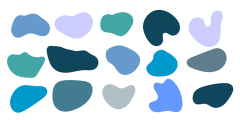 Fototapeta premium Blue abstract organic Shape collection with minimal hand drawn Blobs, isolated elements. Set of bubbles with simple and soft shapes. packaging and social media design. 