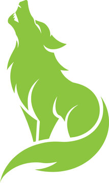 Green wolf silhouette howling