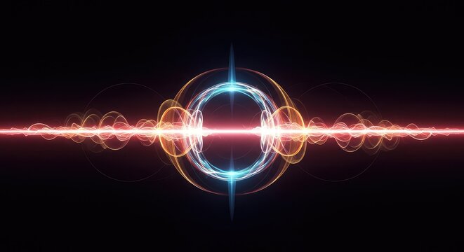 Conceptual visualization of abstract energy waves colliding and amplifying, illustrating perfect frequency match and harmonic interaction, sonic, flow, soundwave
