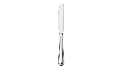 Fototapeta premium A single knife with a white handle placed on a white surface, ideal for use in product photography or as a symbol of cleanliness and simplicity
