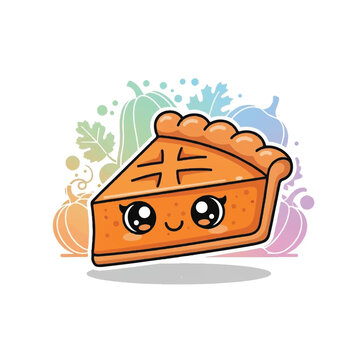 Cute Kawaii Pumpkin Pie Slice Cartoon Character.