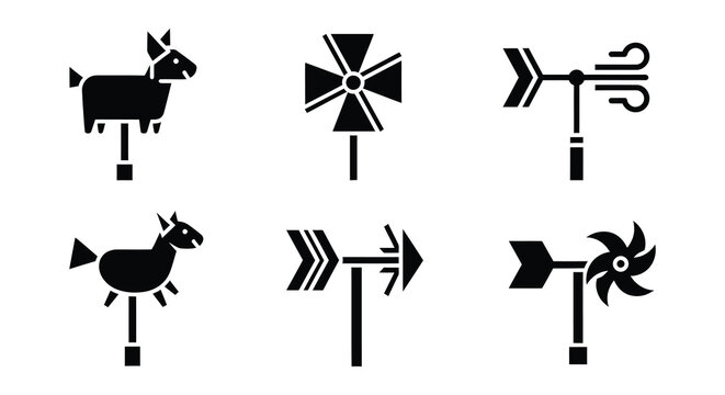 Weather vane silhouettes flat vector icons on white background